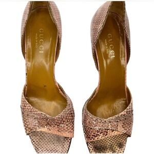 Gucci Womens Rose Gold Snakeskin d'Orsay Stiletto Heels Open Toe Made in Italy